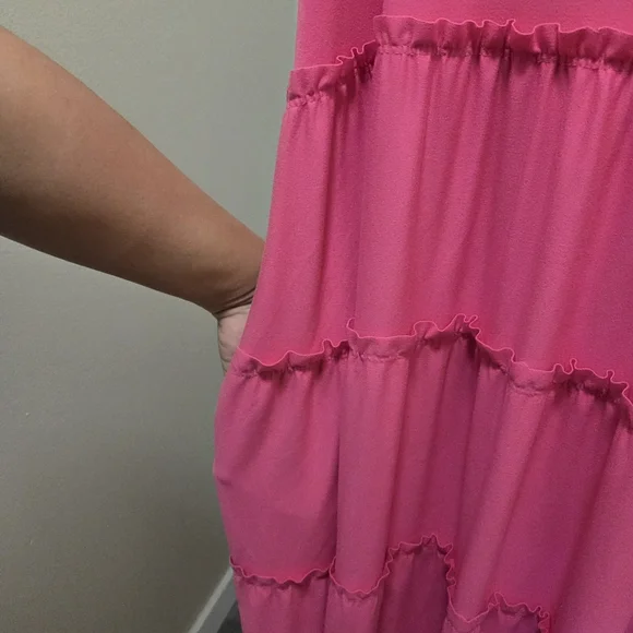 Zenana Hot Pink Tiered Maxi Dress Boho Flowy Sleeveless Spaghetti Strap Summer - Picture 5 of 9